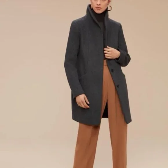 Aritzia Wilfred Cocoon Wool Pea Coat Jacket Charcoal Grey Size Small - Picture 3 of 11